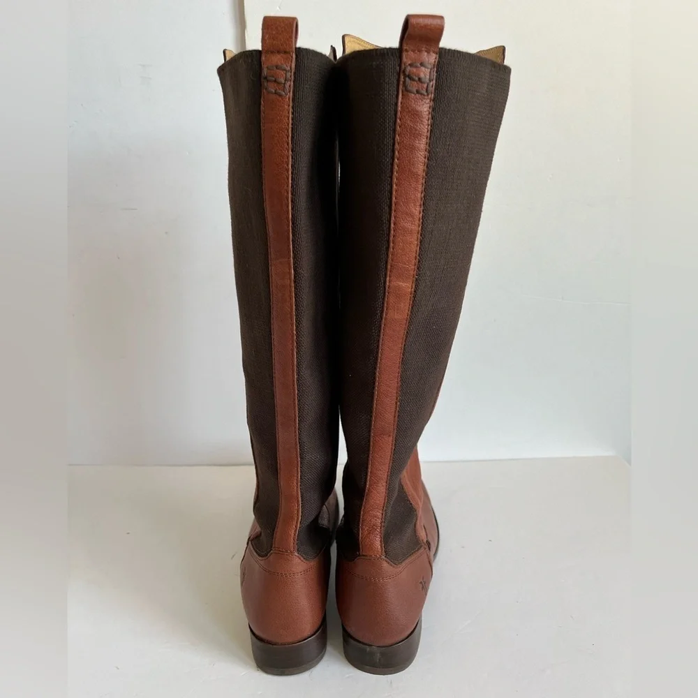 Frye Molly Gore Brown Tall Elastic Panel Riding Boots size 8.5B